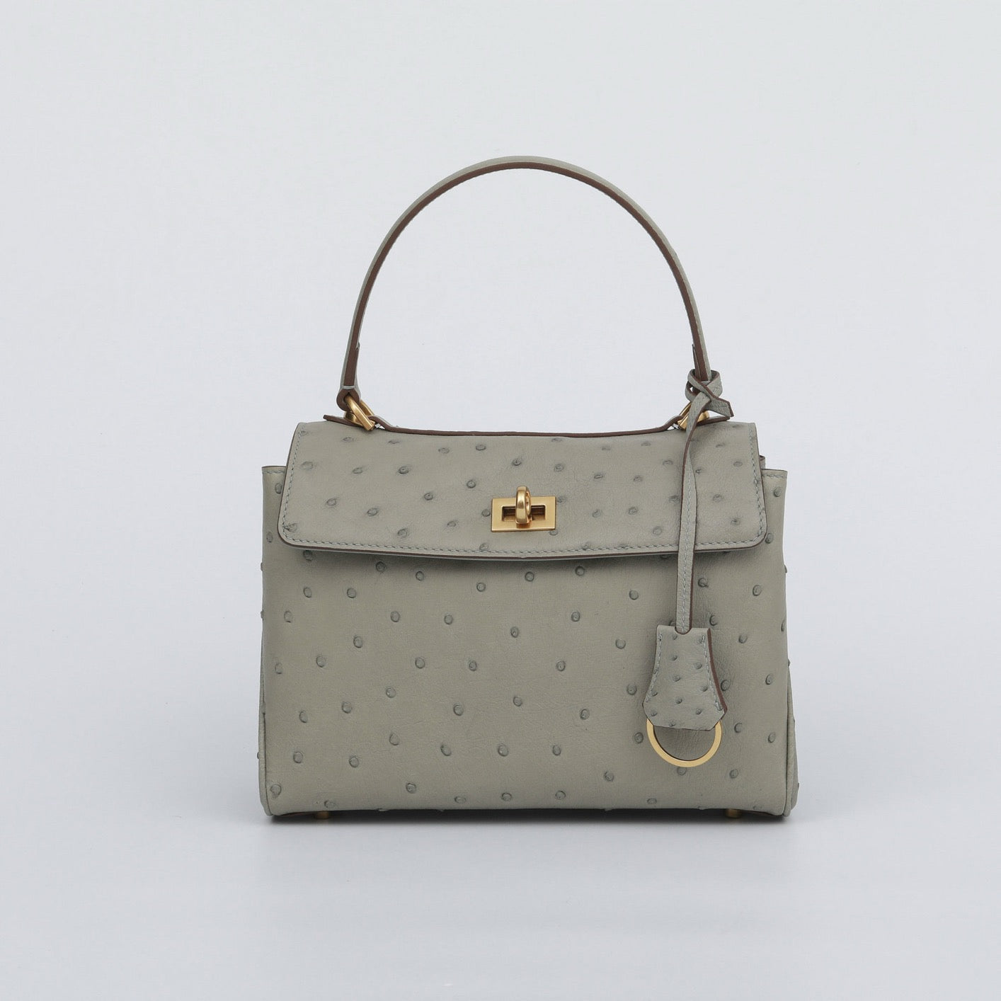 Ostrich Leather Top Handle Tote Bag