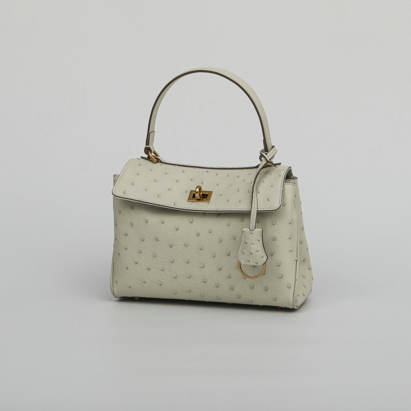 Ostrich Leather Top Handle Tote Bag