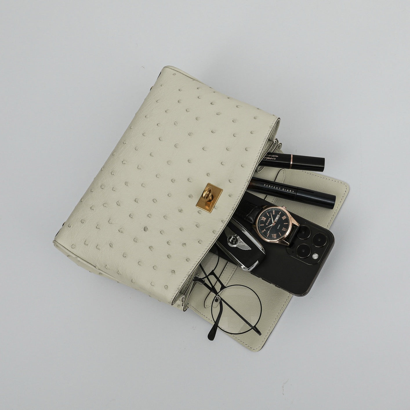 Ostrich Leather Top Handle Tote Bag