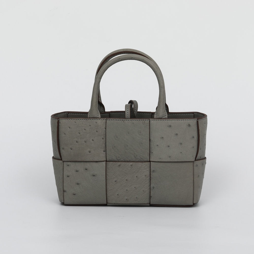 Genuine Ostrich Leather Mini Woven Satchel Top Handle Bag
