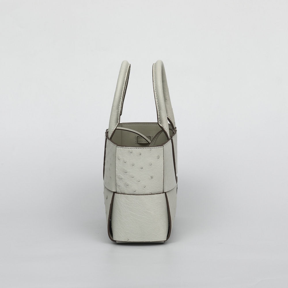 Genuine Ostrich Leather Mini Woven Satchel Top Handle Bag