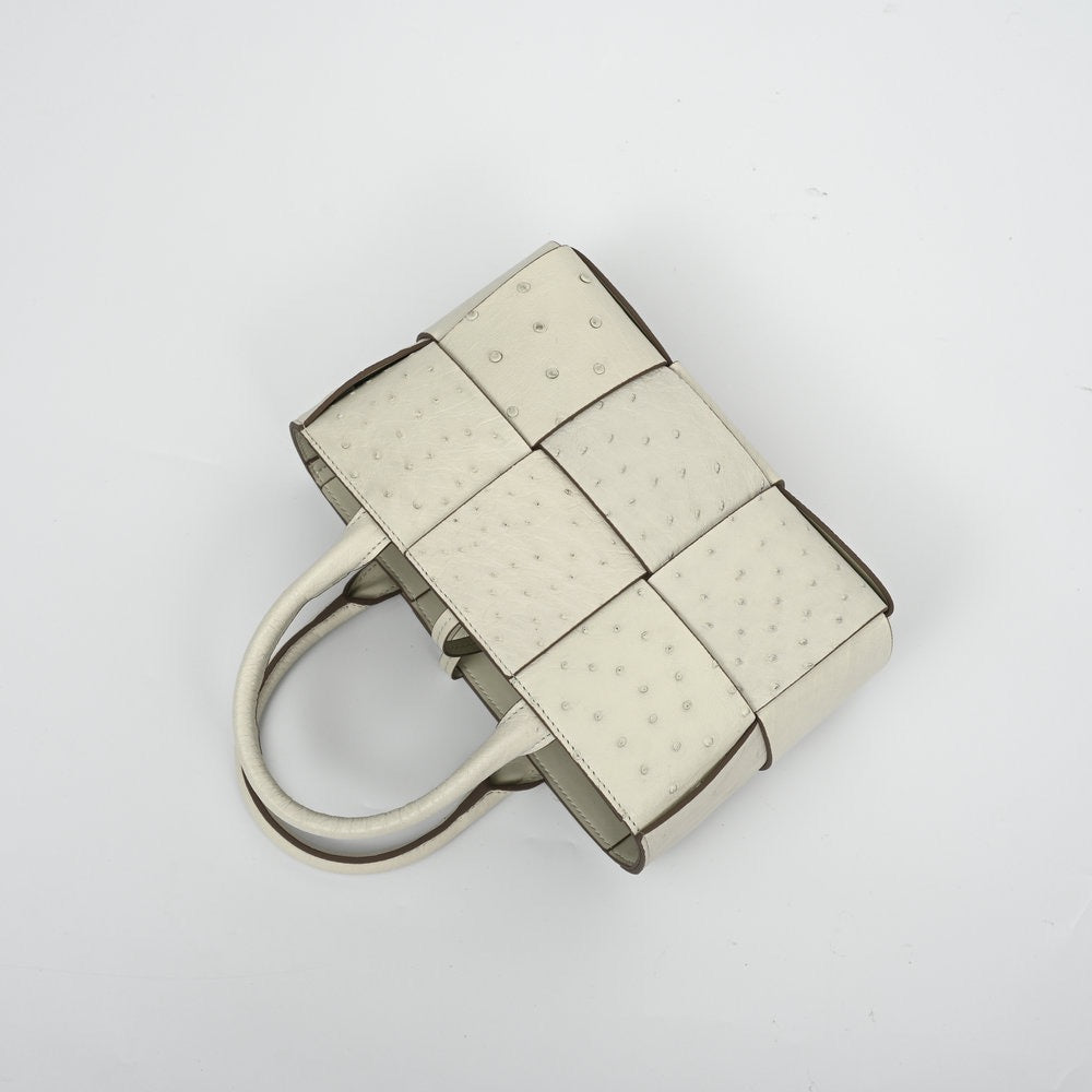 Genuine Ostrich Leather Mini Woven Satchel Top Handle Bag