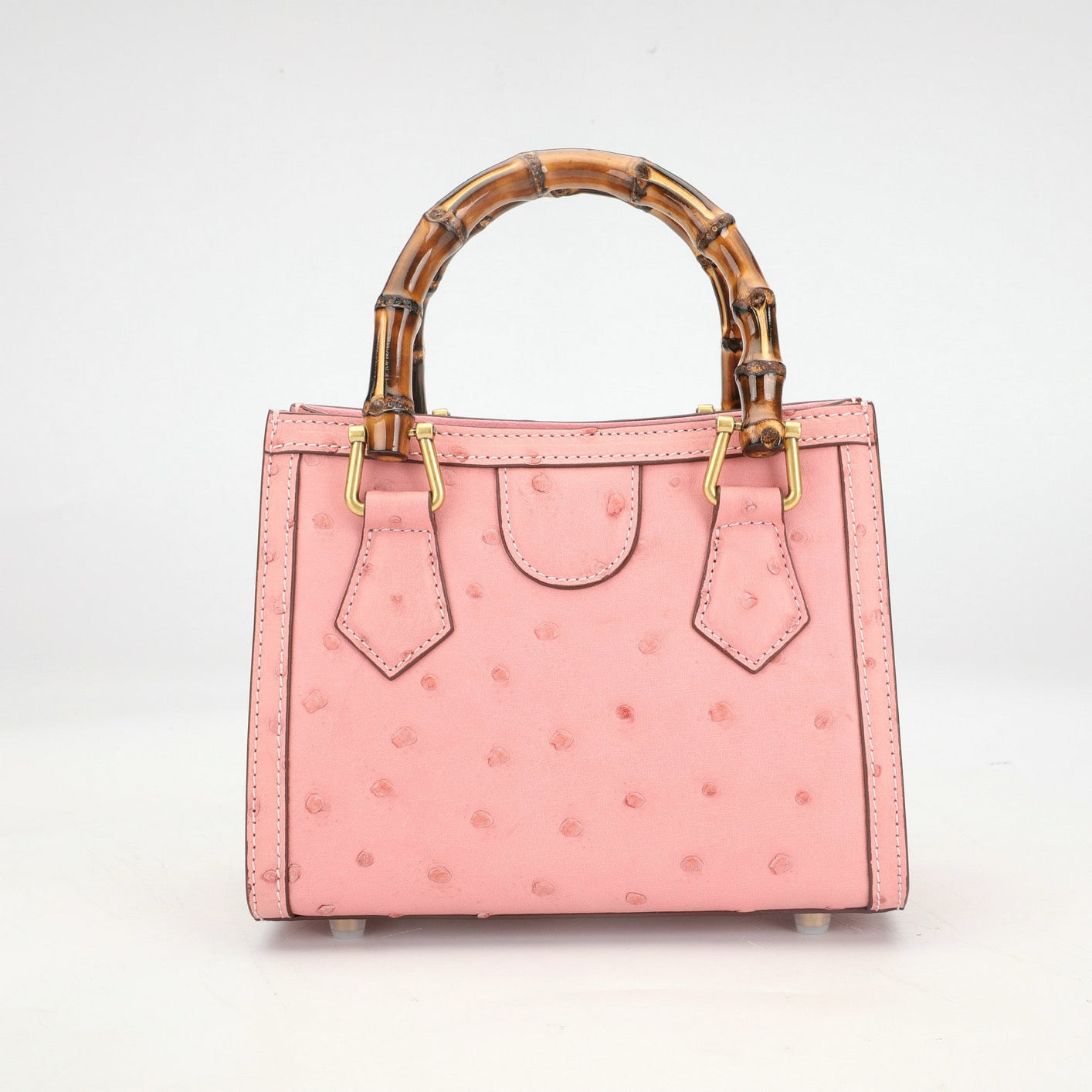 Ostrich Leather Nano Top Handle Cross Body Bag