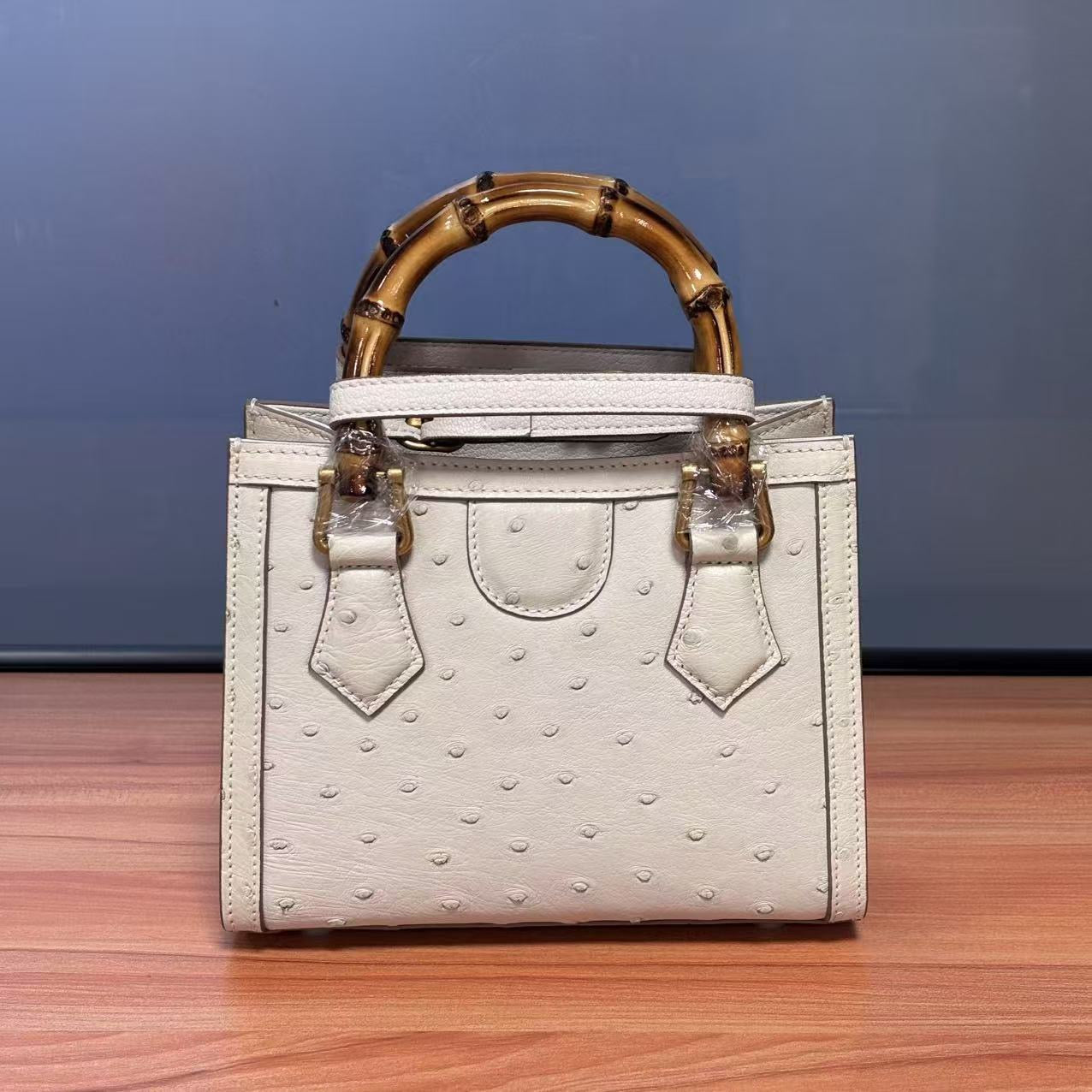 Ostrich Leather Nano Top Handle Cross Body Bag