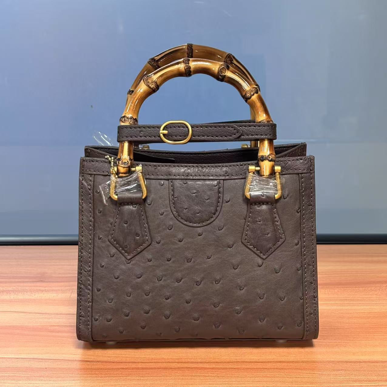 Ostrich Leather Nano Top Handle Cross Body Bag