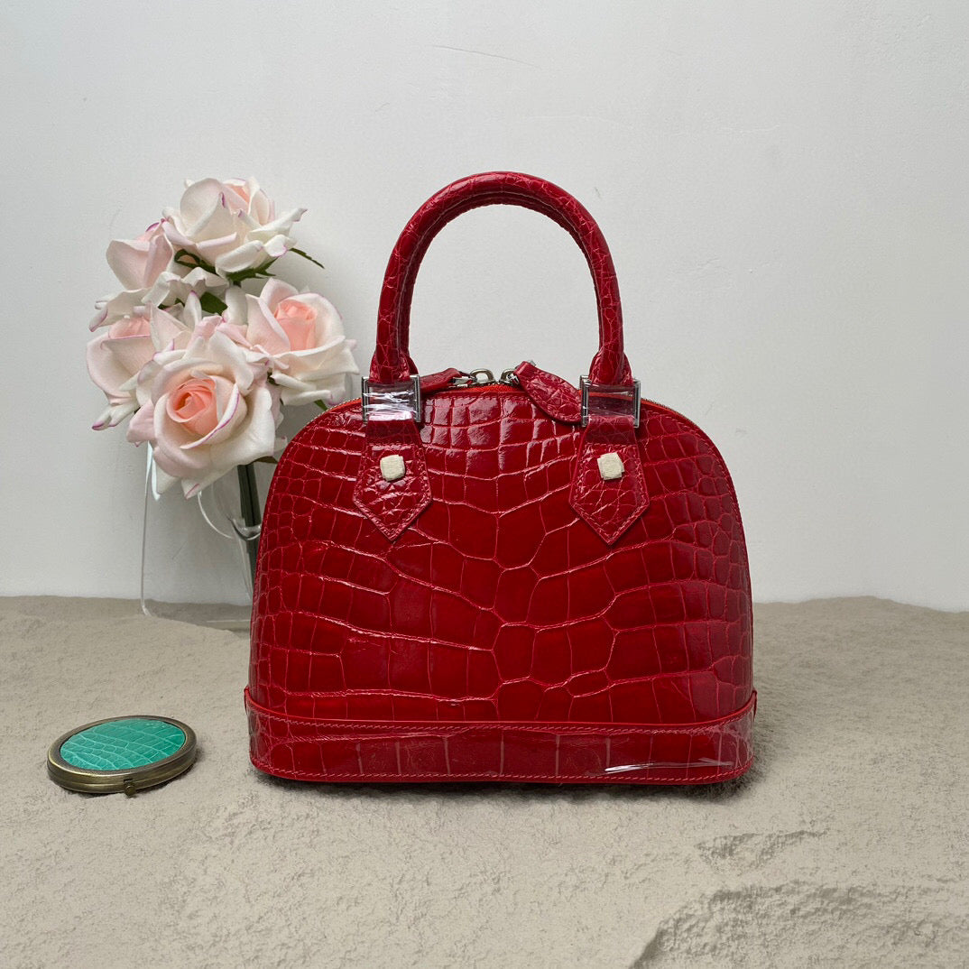 Genuine Crocodile Leather  Shell Top Handle Bag For Women