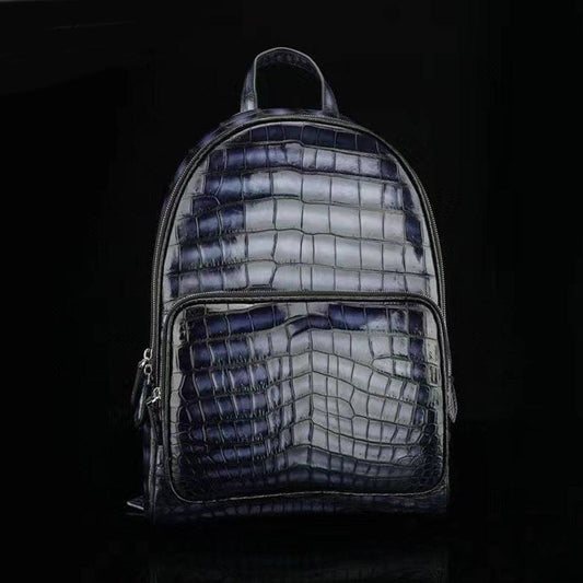 Unisex Vintage Grey Crocodile Leather Backpack