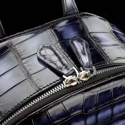 Unisex Vintage Grey Crocodile Leather Backpack