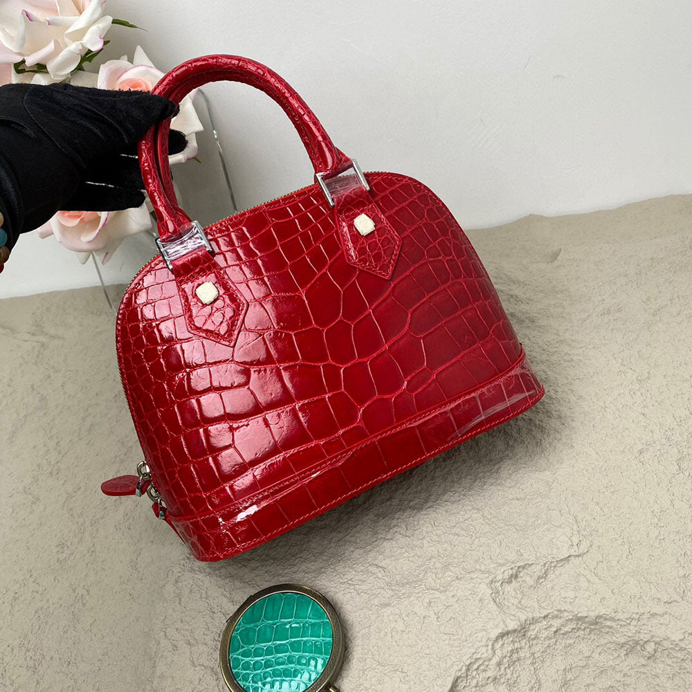 Genuine Crocodile Leather  Shell Top Handle Bag For Women