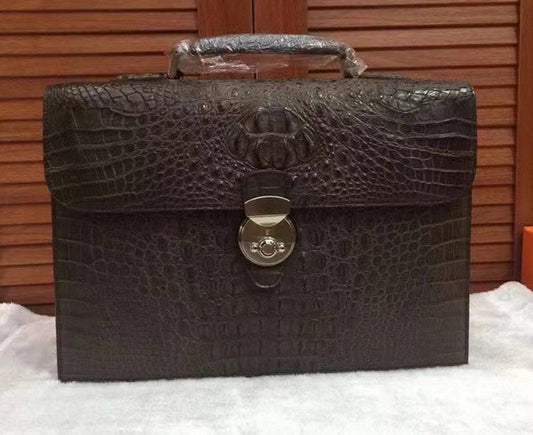 Preorder Genuine Crocodile Skin Bone Leather Briefcase Dark Green