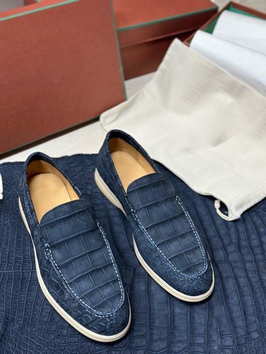 Sanded Crocodile Shoes Men's Crocodile Leather Loafers Slip-On Dress Shoes Very Comfortable