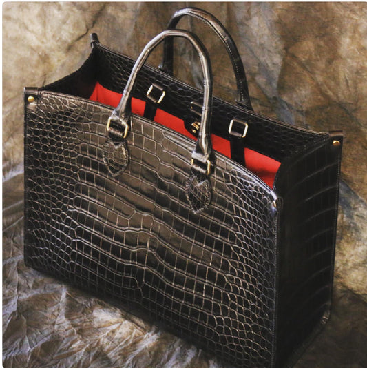 Preorder Crocodile Leather Large Tote Bag Dark Blue