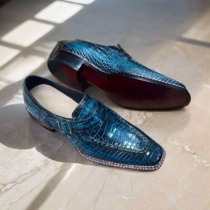 Crocodile Leather Vintage Crocodile Leather Norwegian Sewn Side Buckle Dress Shoes