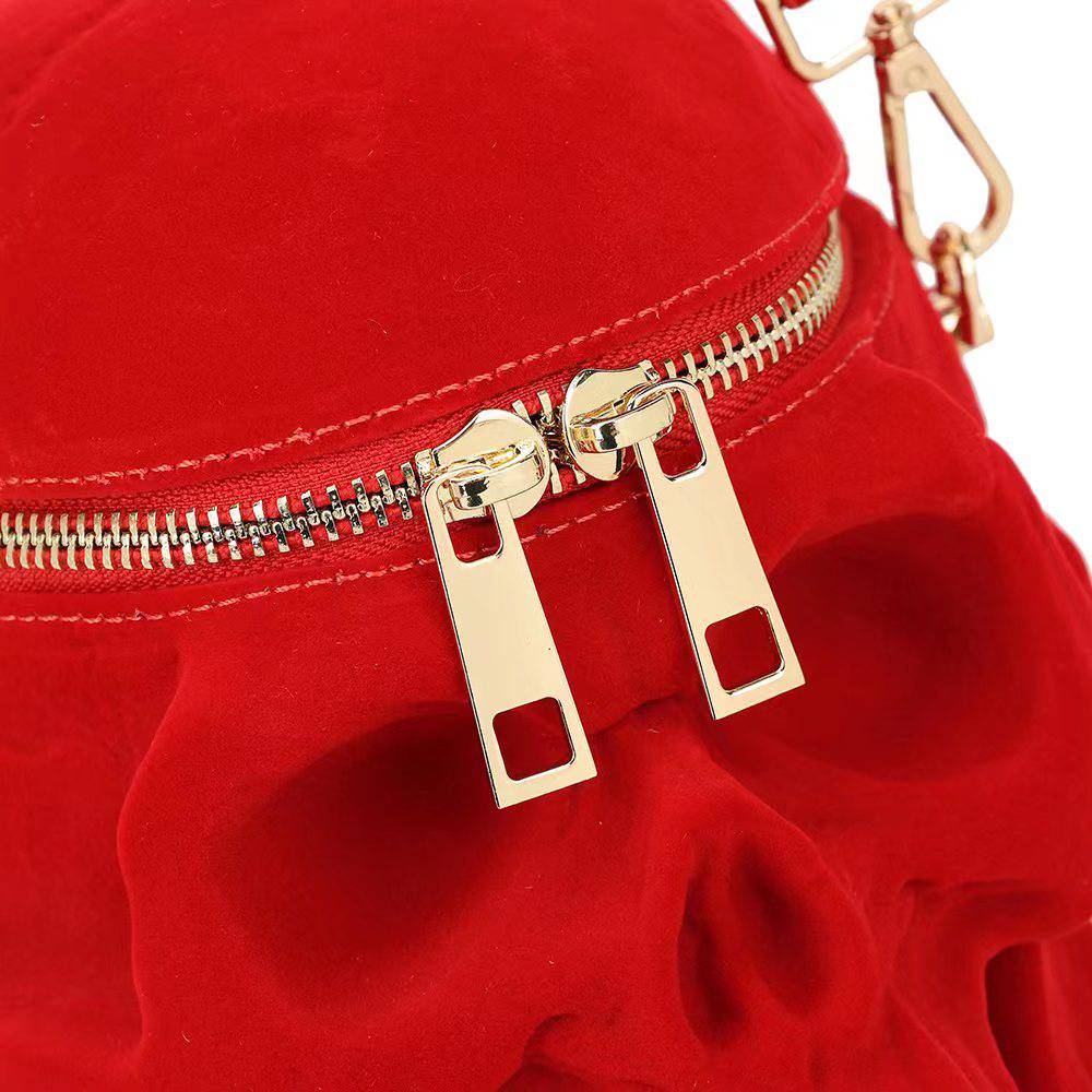 Unisex 3D Bags Red Suede Skull Cross Body Shoulder Bag Mini Handle Handbags