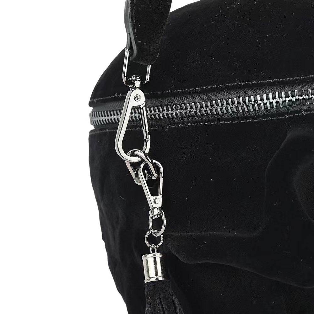 3D Bags Black Suede Skull Cross Body Shoulder Bag Mini Handle Handbags