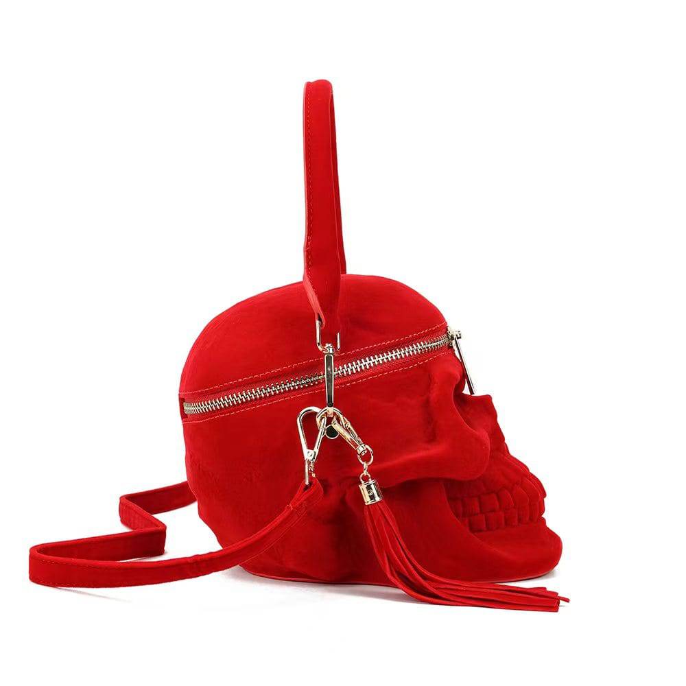 Unisex 3D Bags Red Suede Skull Cross Body Shoulder Bag Mini Handle Handbags