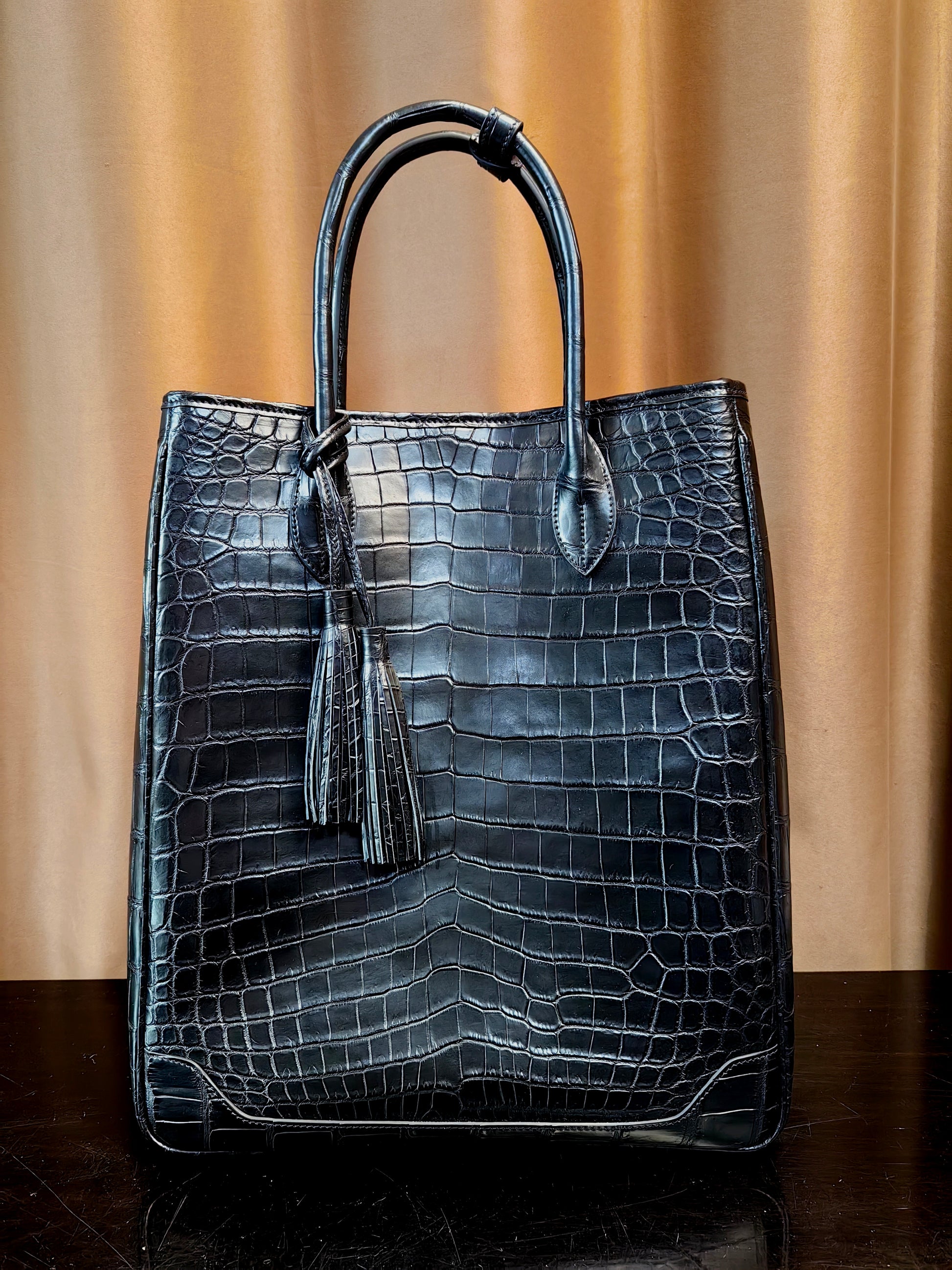 Unisex Large Crocodile Leather Laptop Business Briefcase Shopper Tote Bag Black