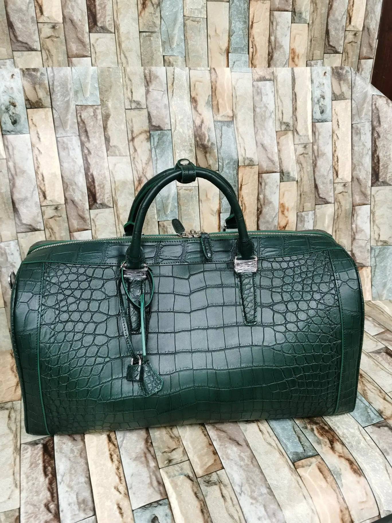 Large Crocodile Skin Leather Travel Duffel Bag