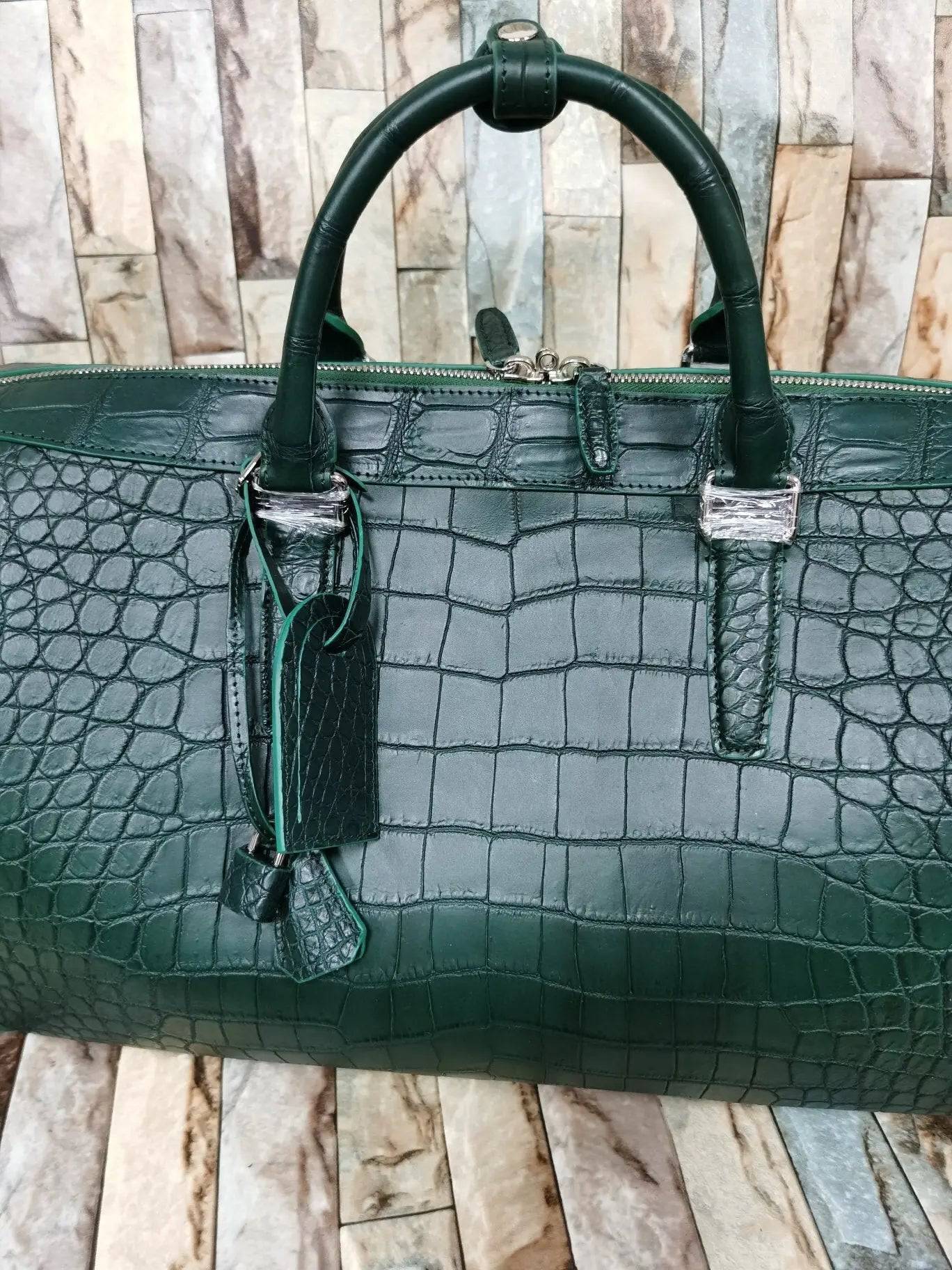 Large Crocodile Skin Leather Travel Duffel Bag