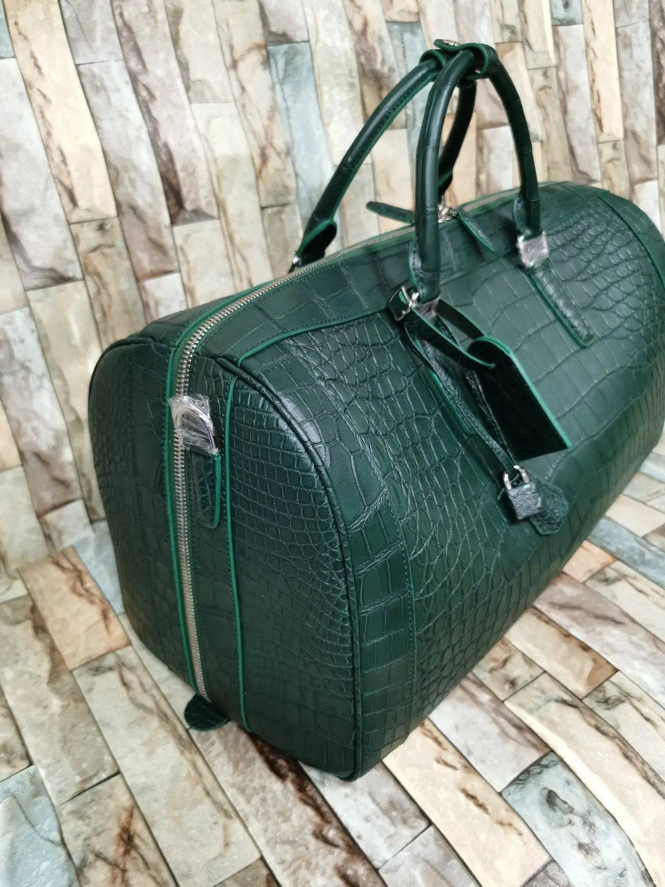 Large Crocodile Skin Leather Travel Duffel Bag