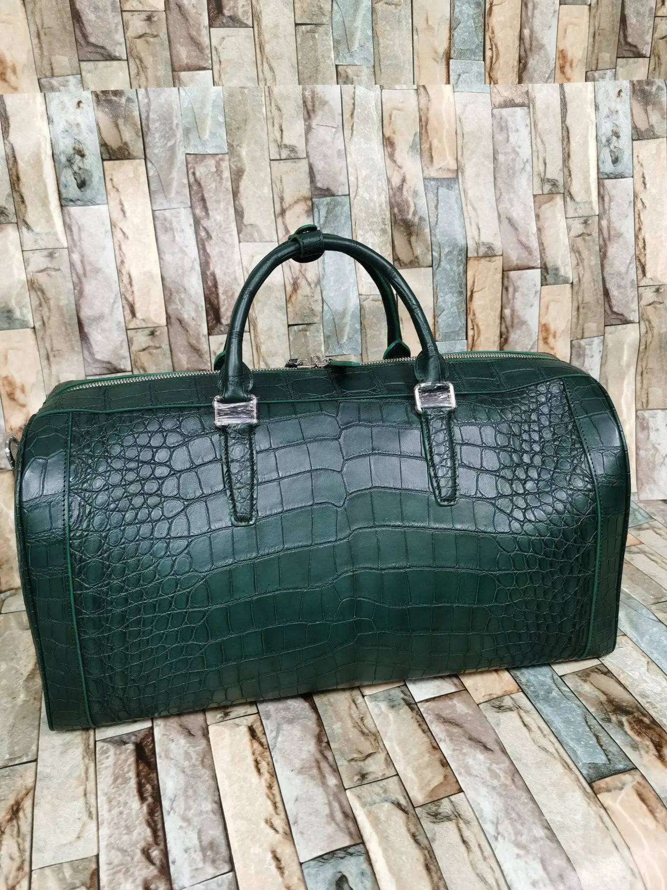 Large Crocodile Skin Leather Travel Duffel Bag