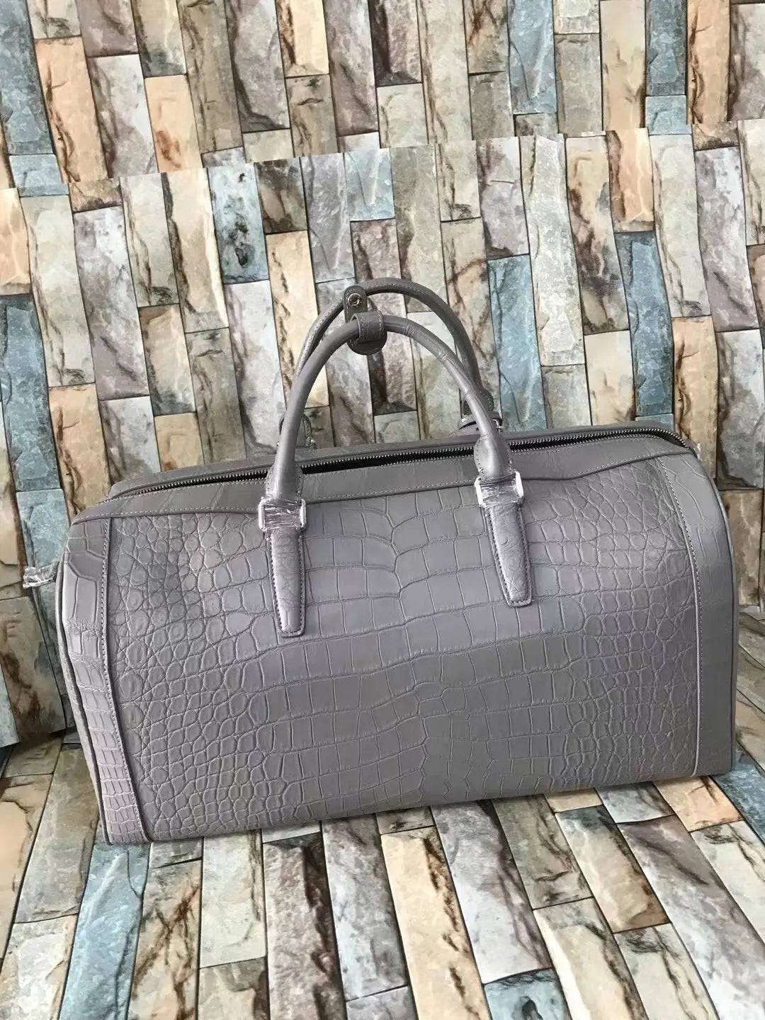 Large Crocodile Skin Leather Travel Duffel Bag