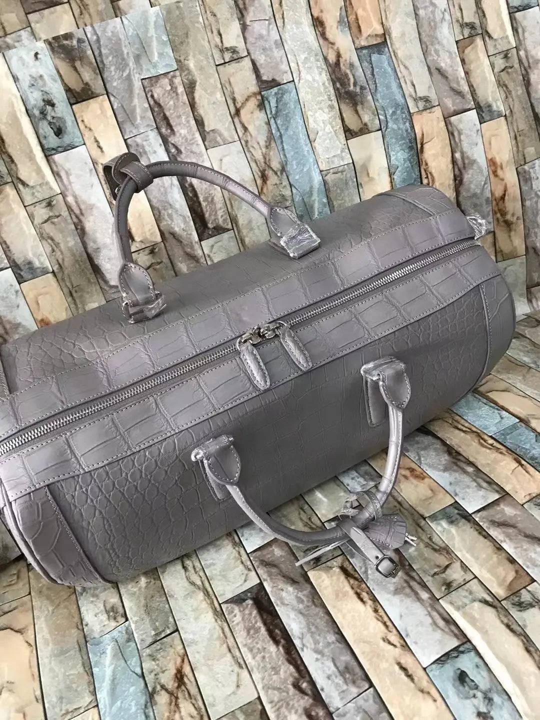 Large Crocodile Skin Leather Travel Duffel Bag