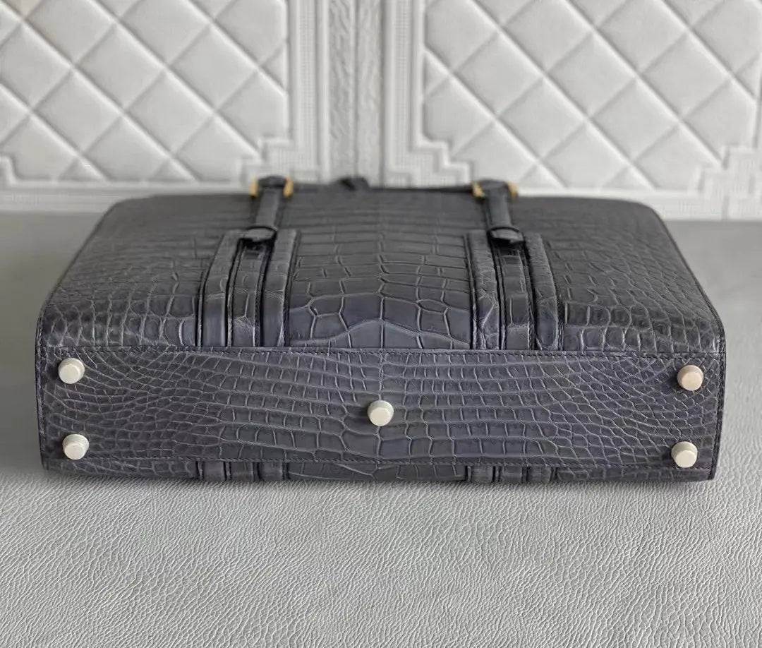 Large Genuine Crocodile Briefcase, Luxury Crocodile Business Bag for Men Grey