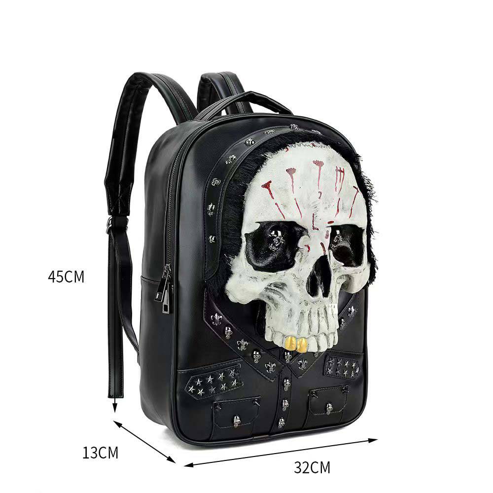 3D Skull Backpack,Studded Skull, With Hair Large Laptop Backpack