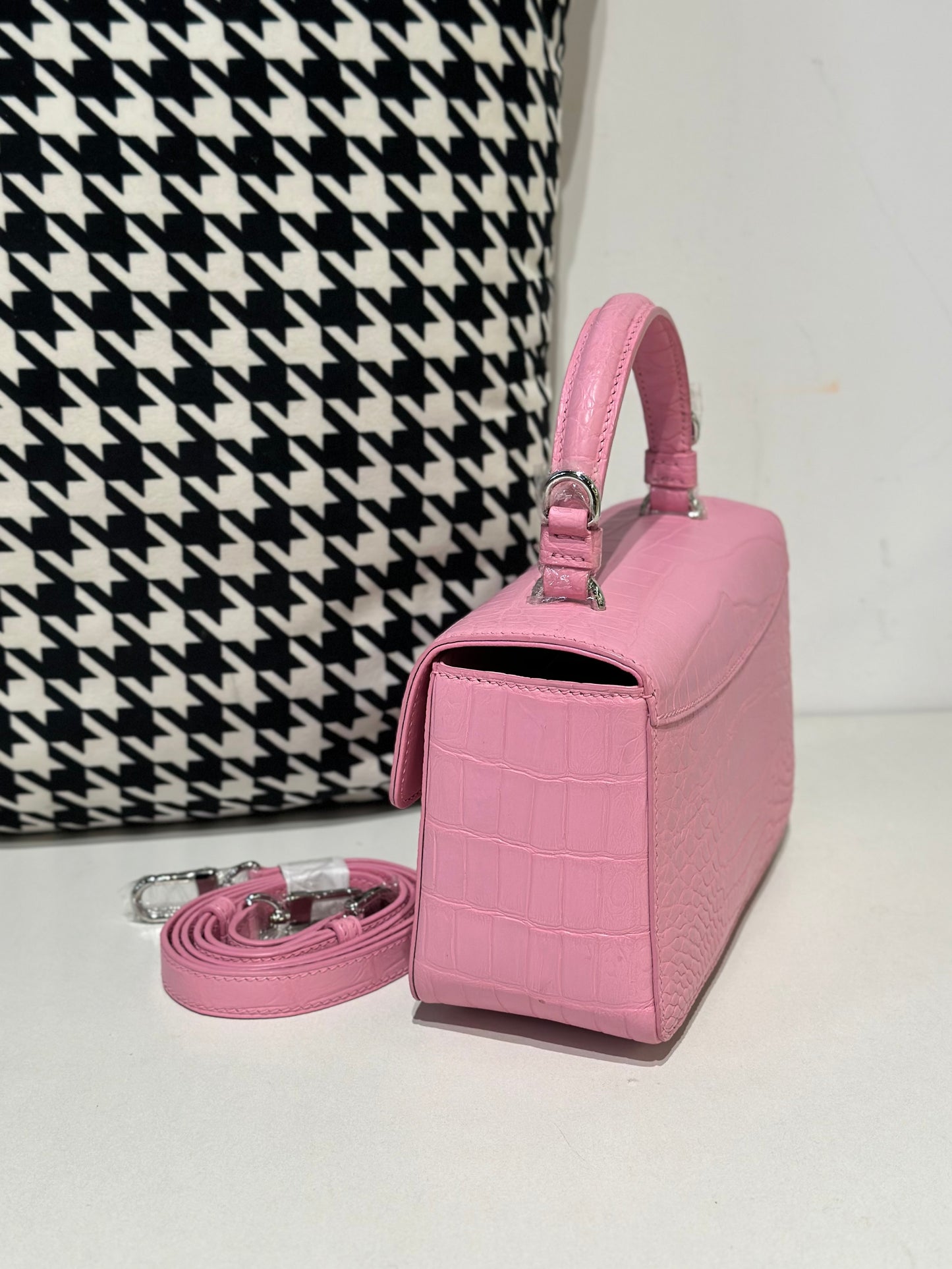 Crocodile Leather Top Handle Cross Body Bag