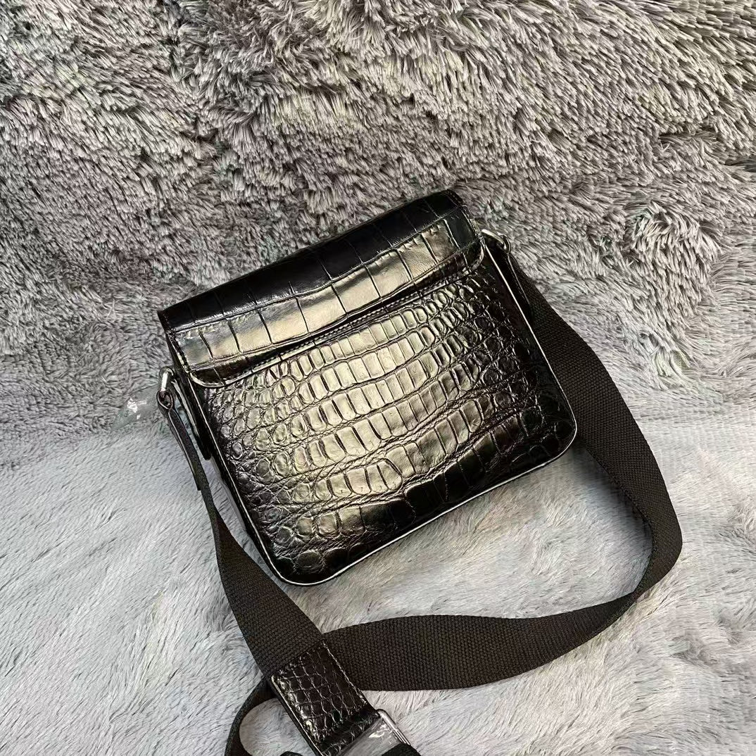 Men's Crocodile Skin Leather Cross Body Shoulder Bag Vintage Black