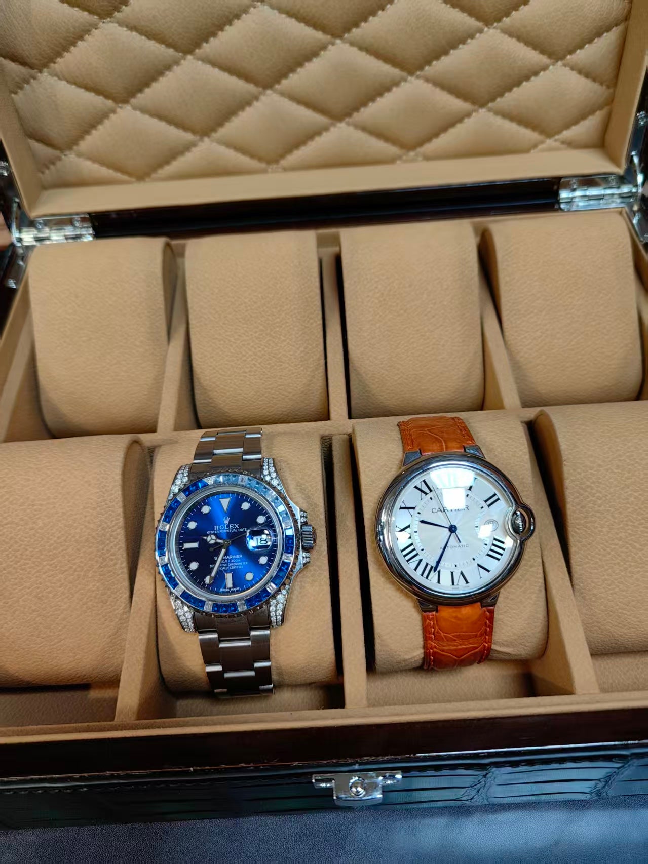 Vintage Genuine Crocodile Skin Leather 8-pcs In Watch Case