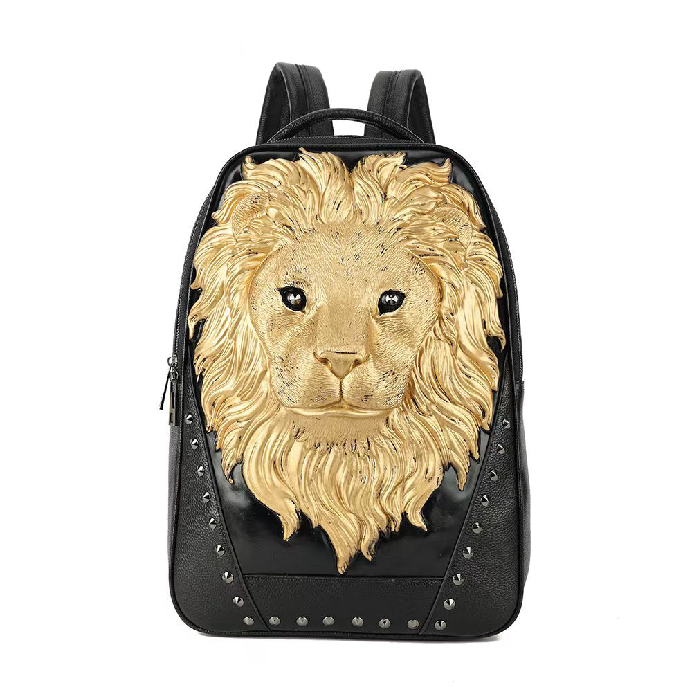 3D Leather Backpack 3D Lion Head Modeling outdoor Backpack Travel Computer Bags Large