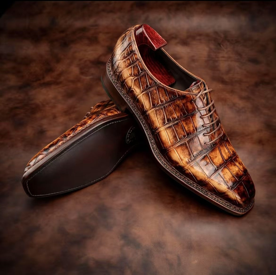 Crocodile Shoes Crocodile Leather Norwegian Sewn Lace Up Dress Shoes