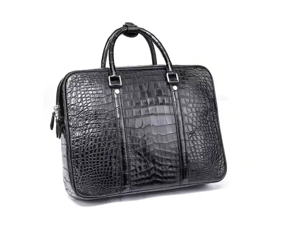 Men's Black Briefcase Genuine Crocodile Leather