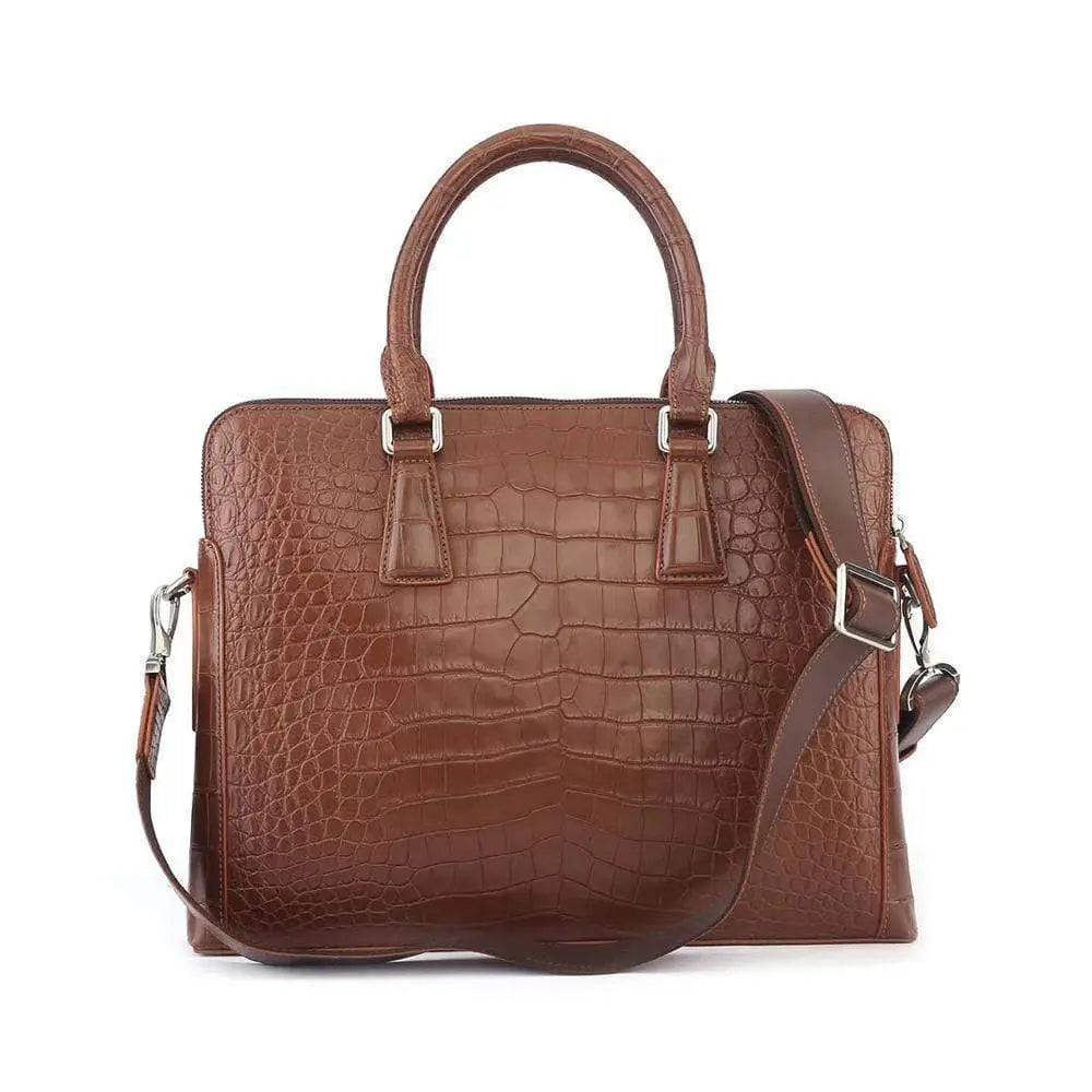 Men's Crocodile  Leather Laptop Bags Briefcase Tan