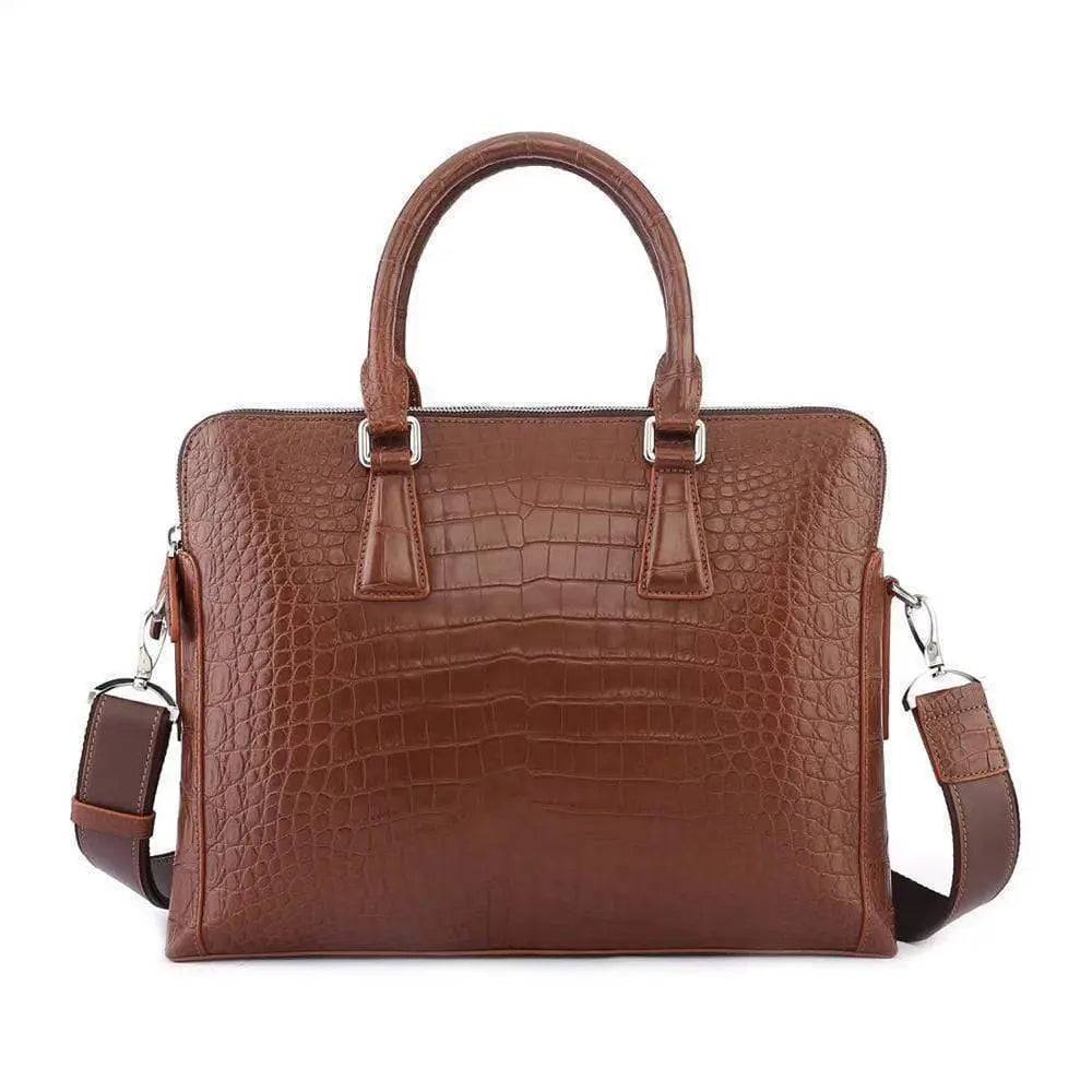 Men's Crocodile  Leather Laptop Bags Briefcase Tan