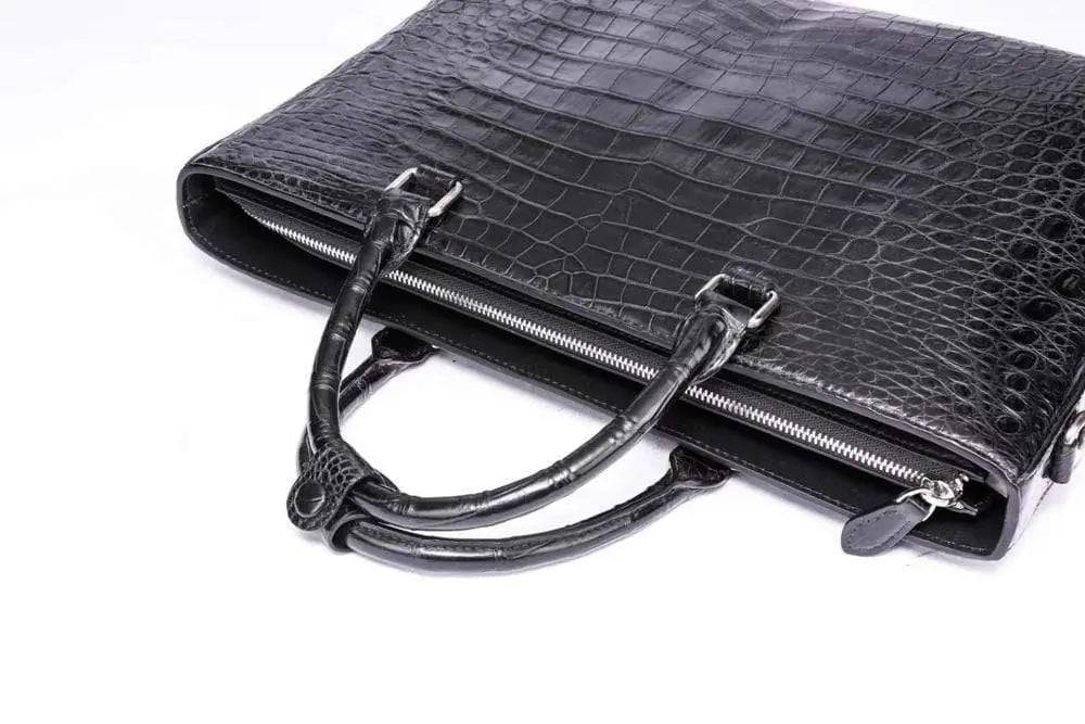 Men's Crocodile Leather  Black Top Handle Cross body Tote Bags