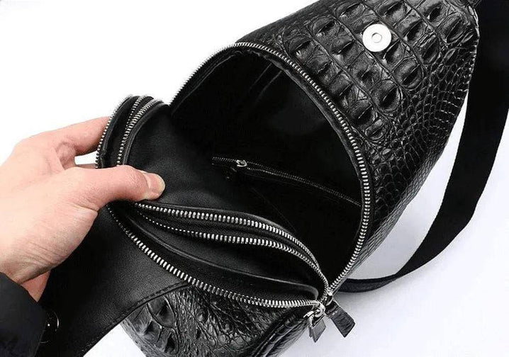 Men's Crocodile Leather Chest Sling  Cross Body Day Packs