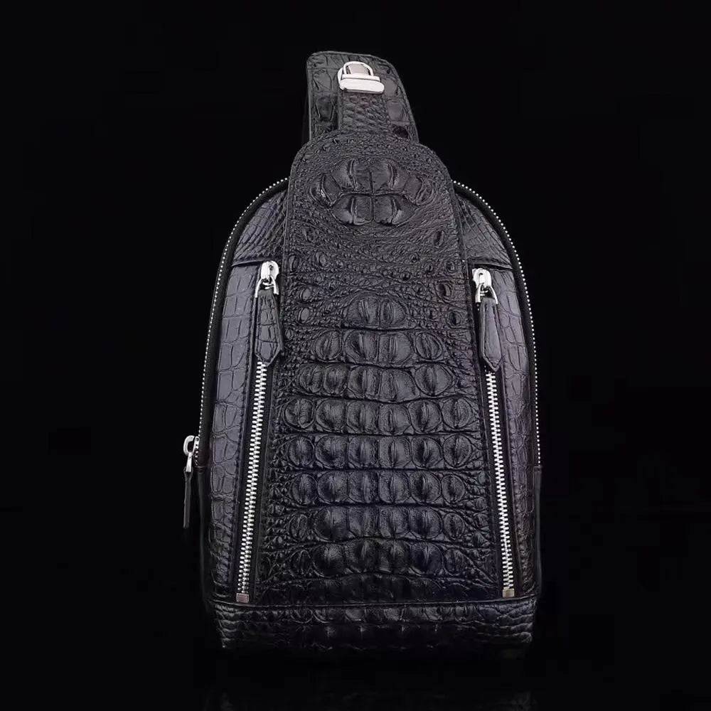 Men's Crocodile Leather Chest Sling Cross Body Day Packs Black