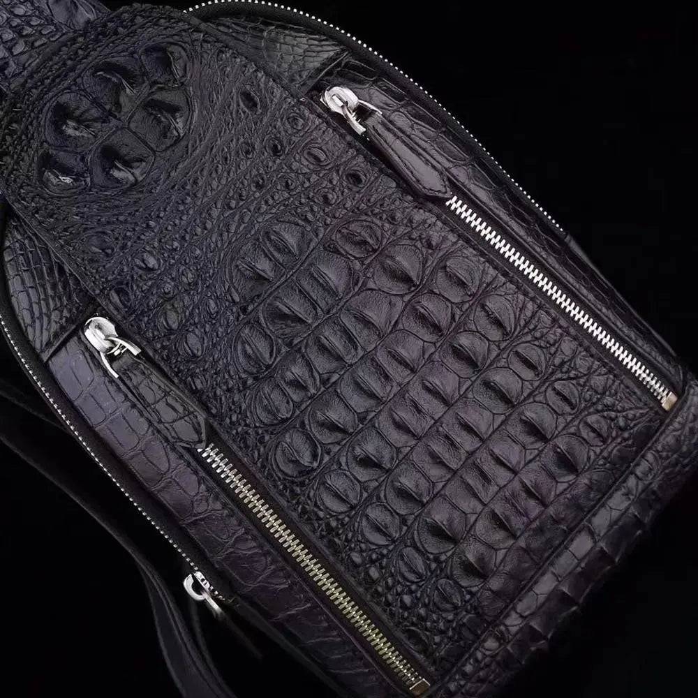 Men's Crocodile Leather Chest Sling Cross Body Day Packs Black