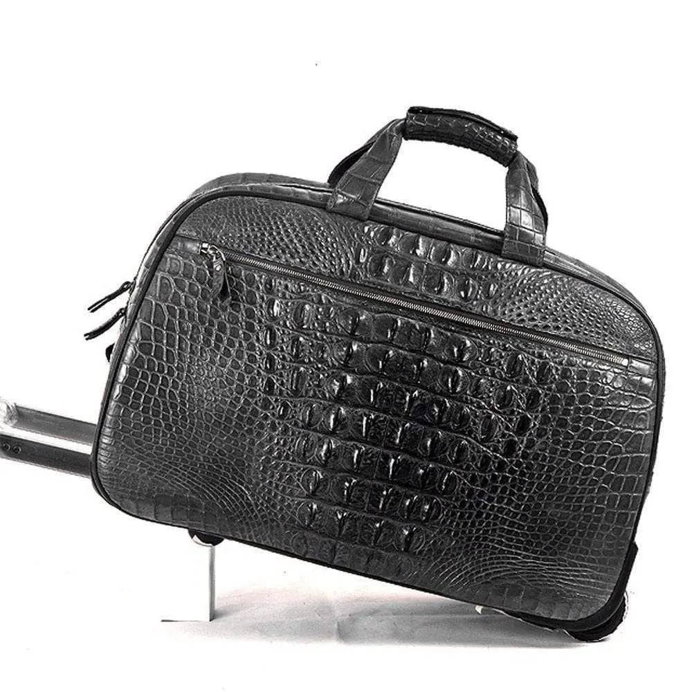 Men's Crocodile Leather Travel Trolley Bag Travel Suitcase On Wheels Carry On Luggage