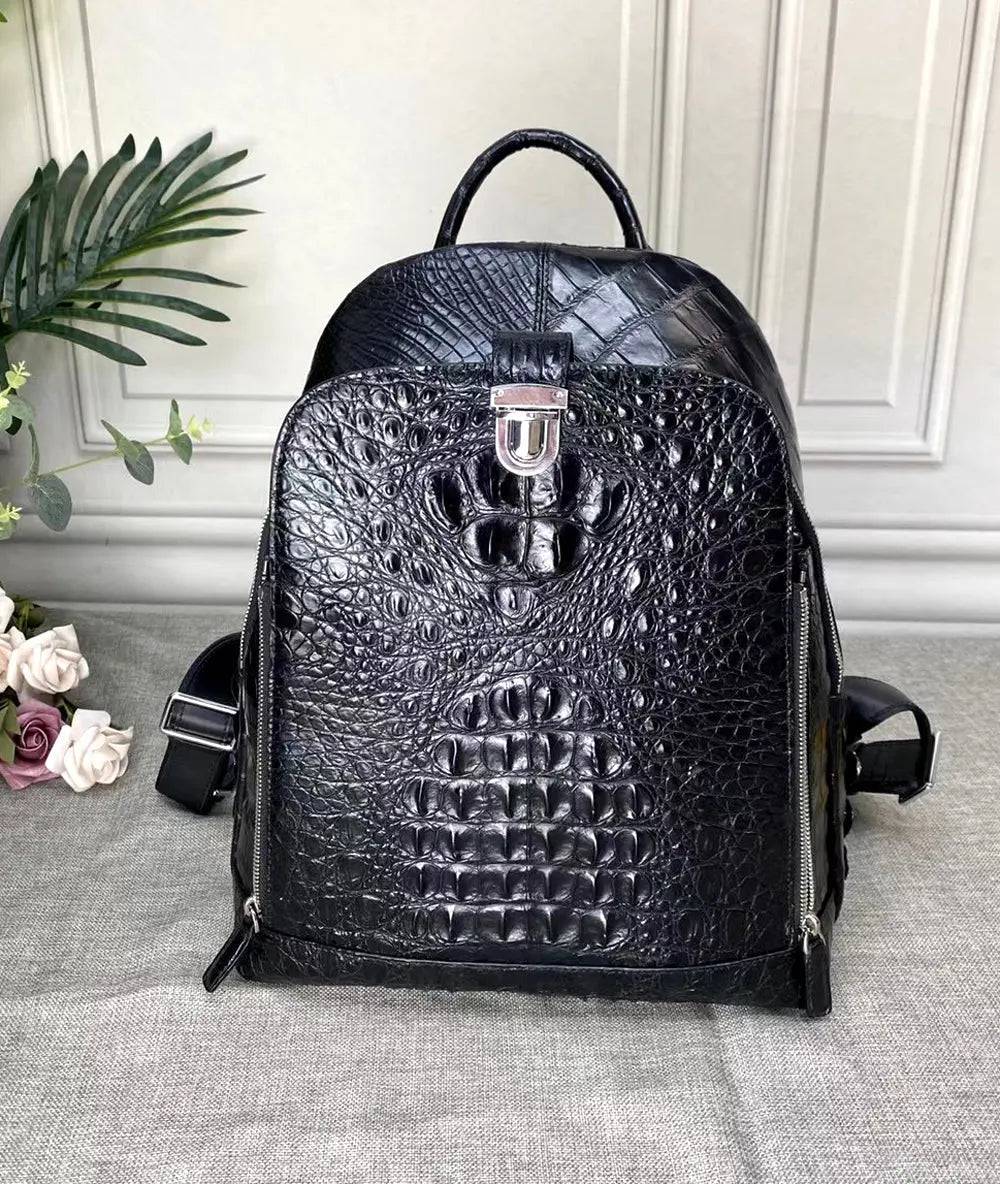 Men's Genuine Crocodile Bone Leather Backpack Large Volume