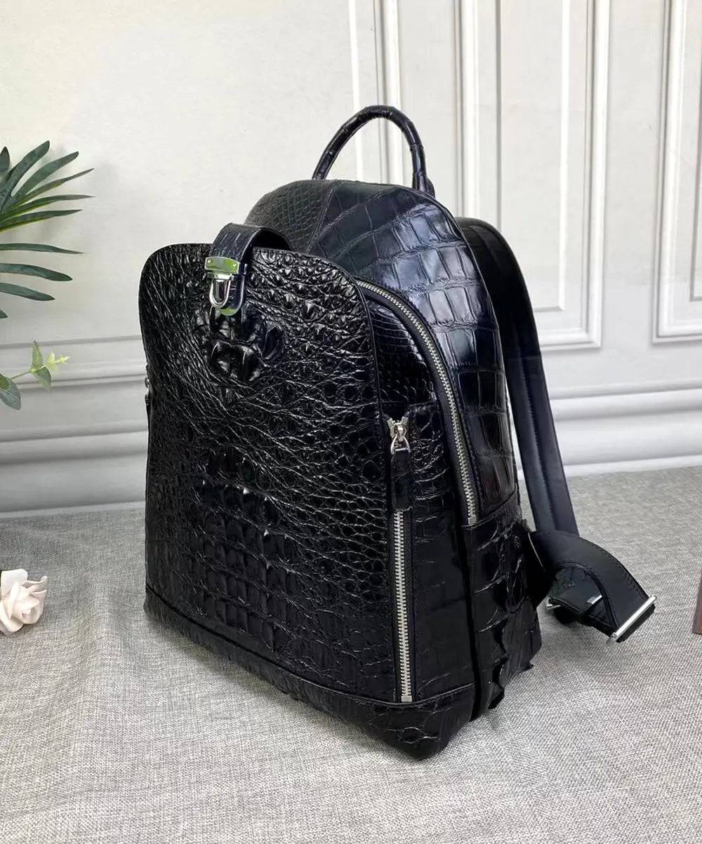 Men's Genuine Crocodile Bone Leather Backpack Large Volume