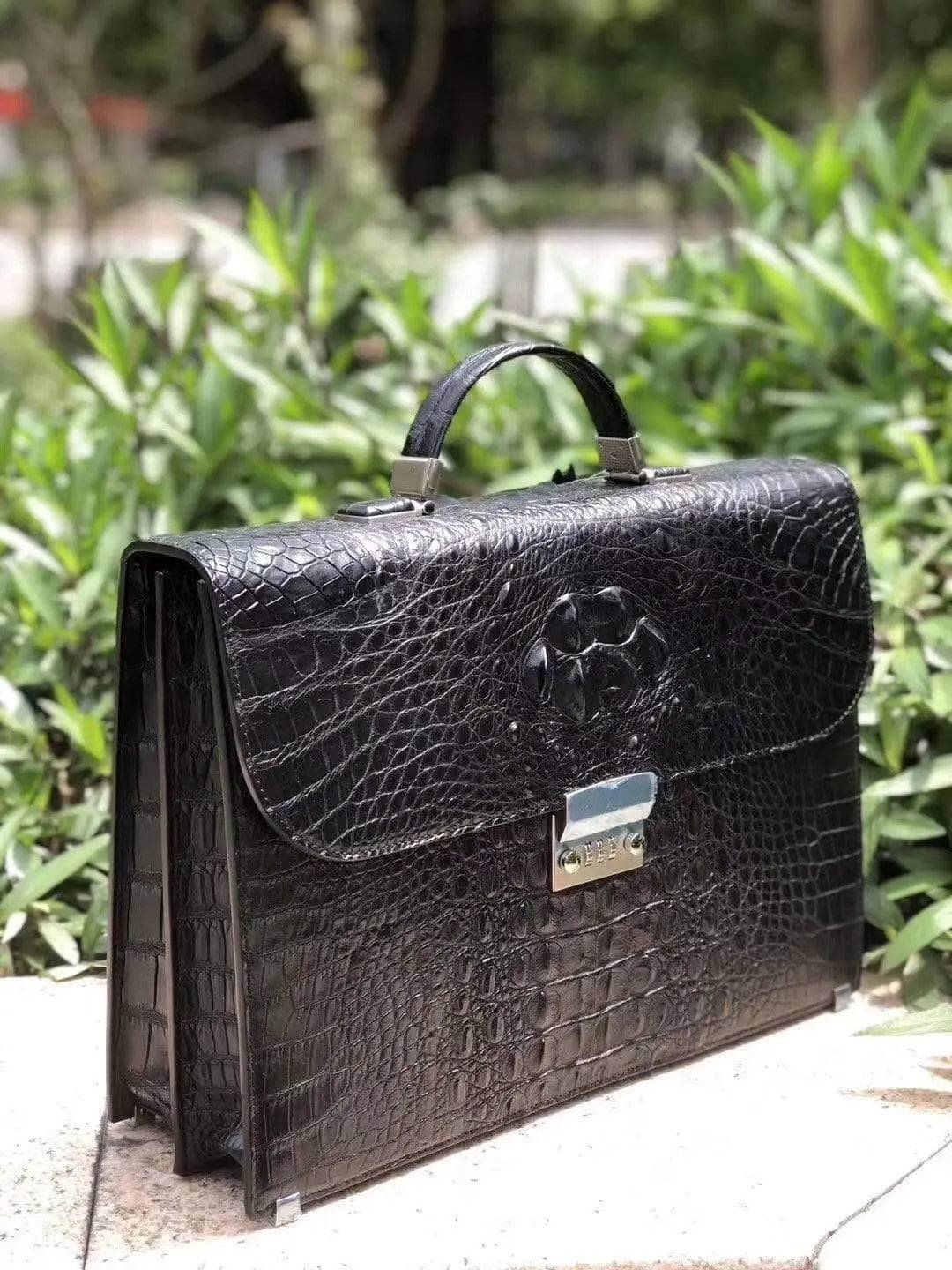 Men's Genuine Crocodile Bone Leather Laptop Business Document Briefcase