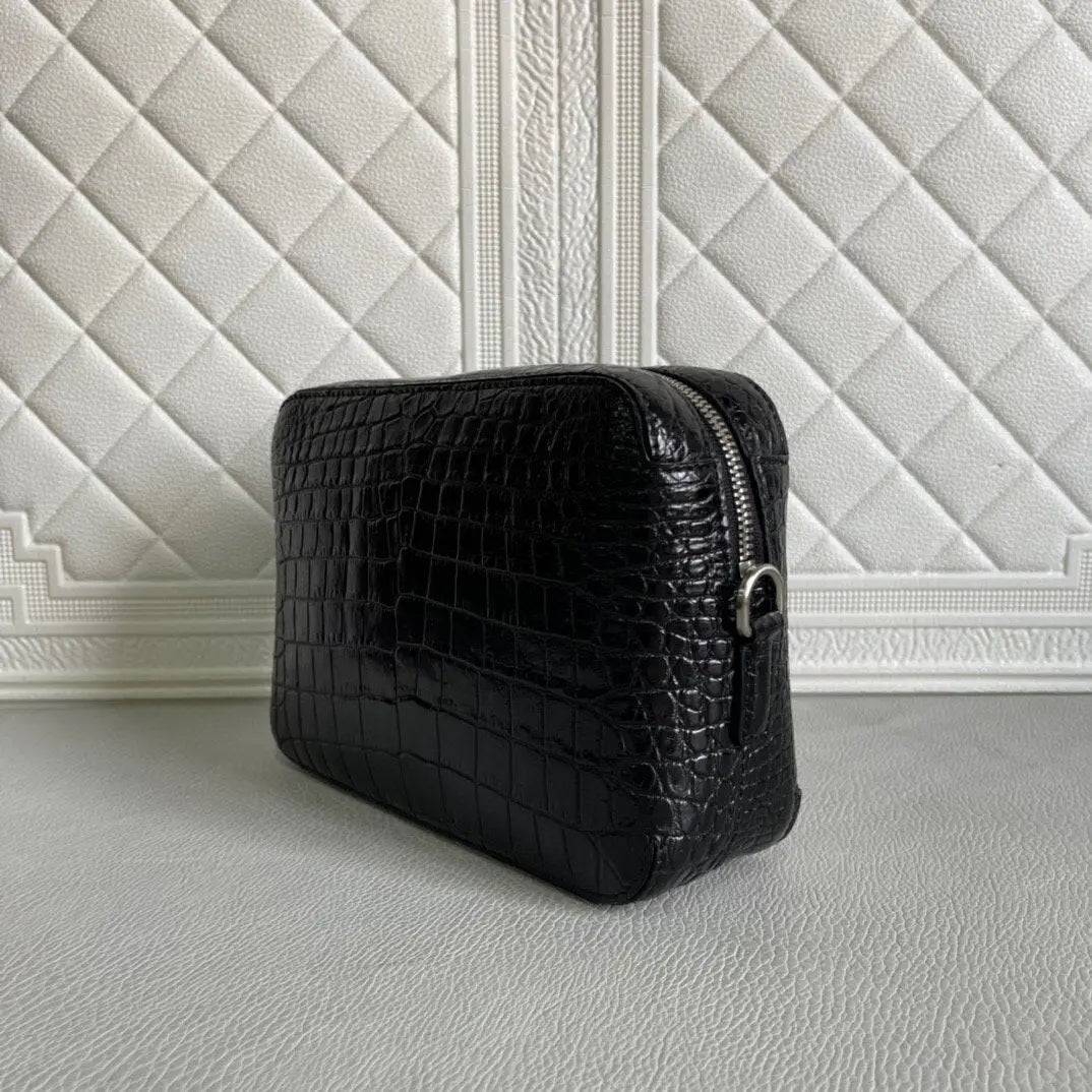 Men's Genuine Crocodile Leather  Cross body Messenger Clutch Bag Black