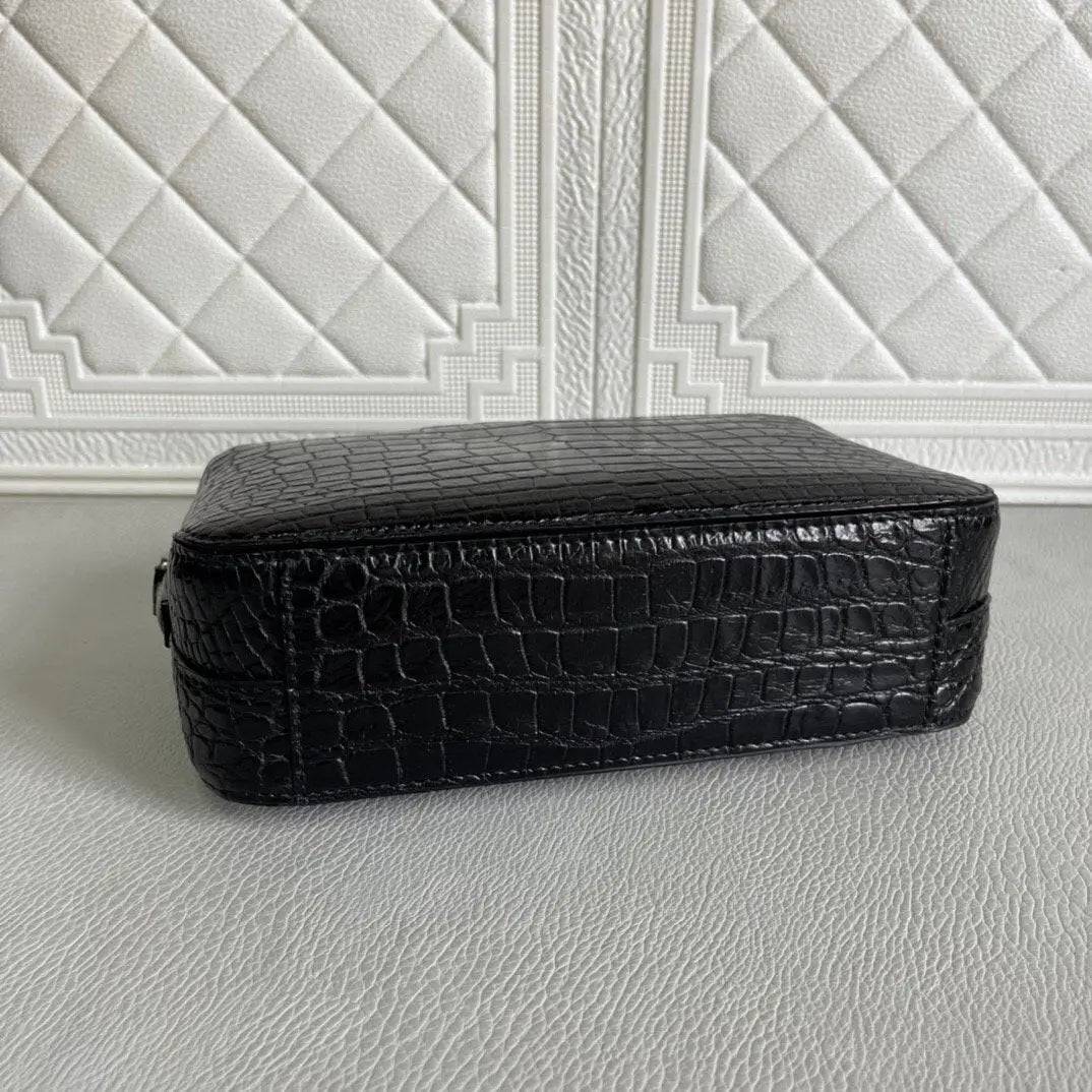 Men's Genuine Crocodile Leather  Cross body Messenger Clutch Bag Black