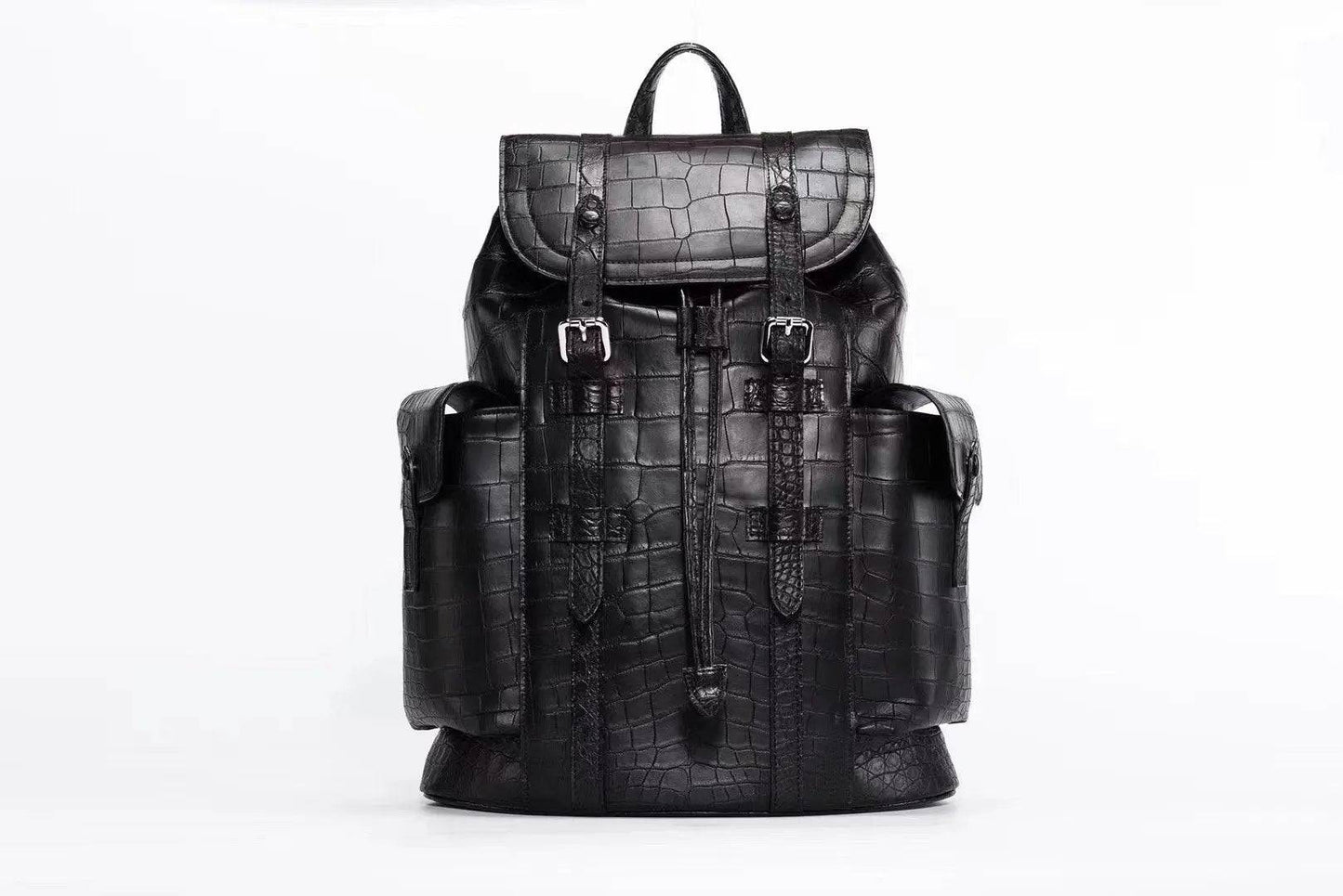 Men's Genuine Crocodile Leather Backpack,Extra Large Black