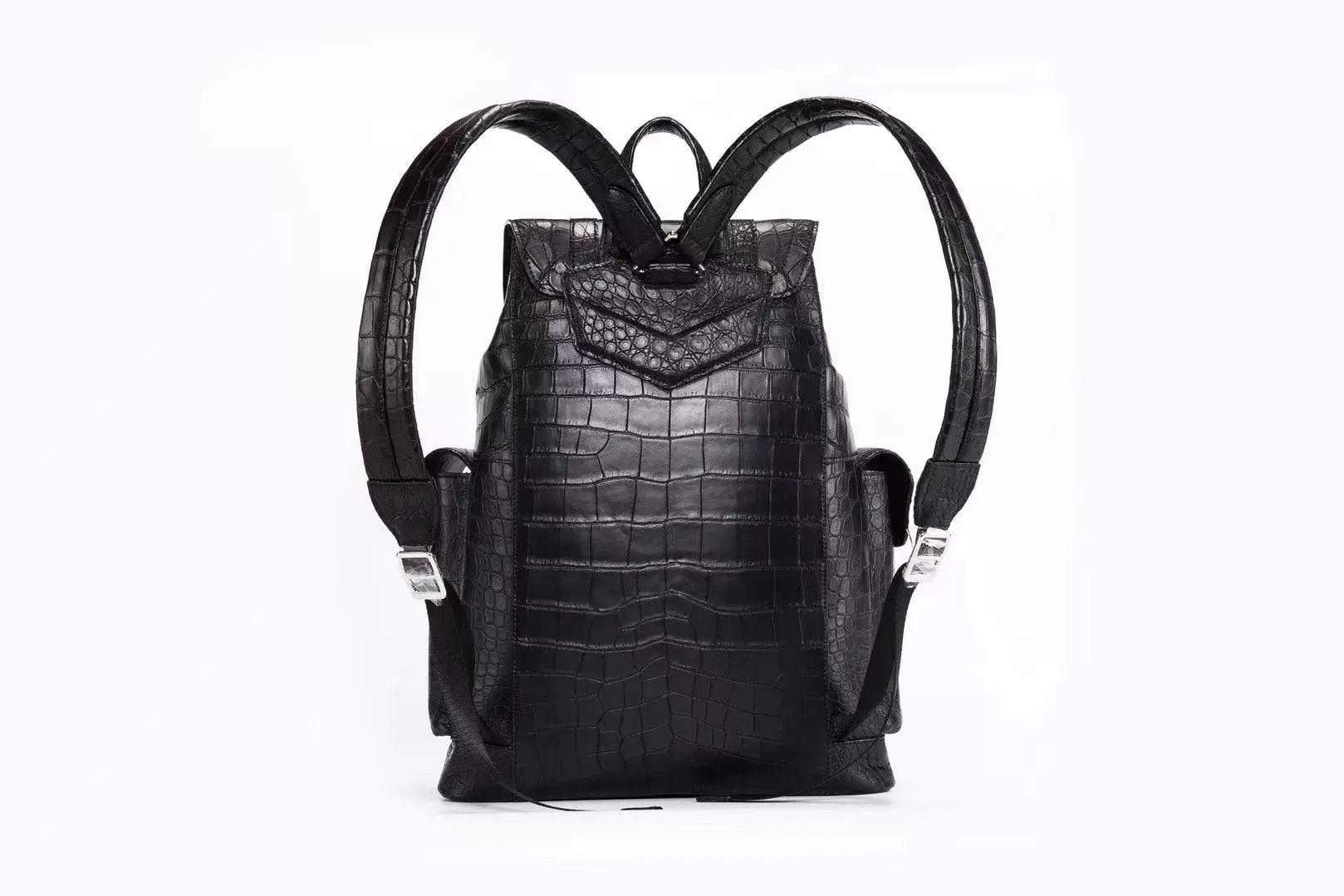 Men's Genuine Crocodile Leather Backpack,Extra Large Black