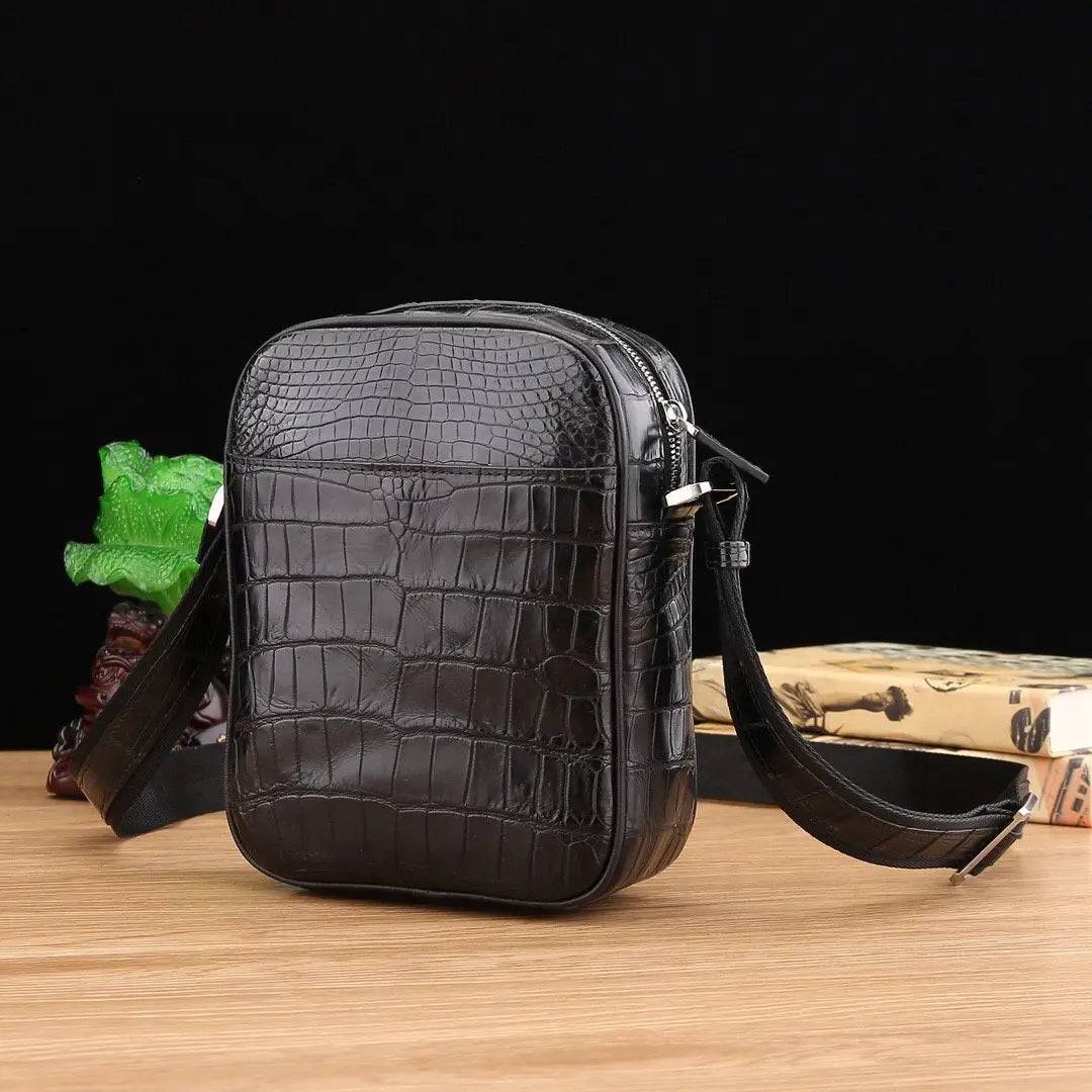 Men's Genuine Crocodile Leather Small Cross body Messenger Bag Black